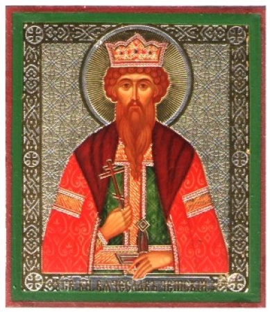 Иконы Вячеслав Чешский благоверный князь икона на дереве (6х7 см, Тиль)