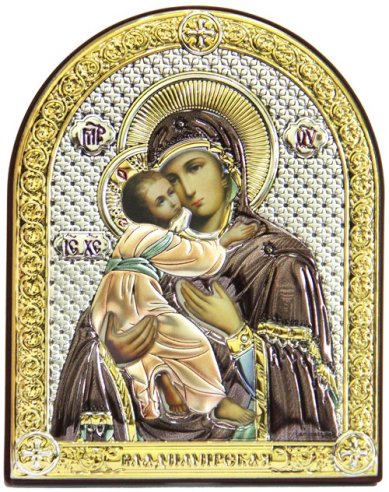 Иконы Владимирская икона Божией Матери, в серебряном окладе, ручная работа (10 х 12,5 см)