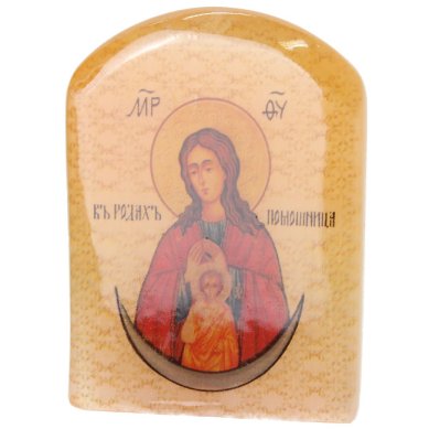 Иконы В родах Помощница, икона настольная из селенита (45 х 30 х 65 мм, 65 г)