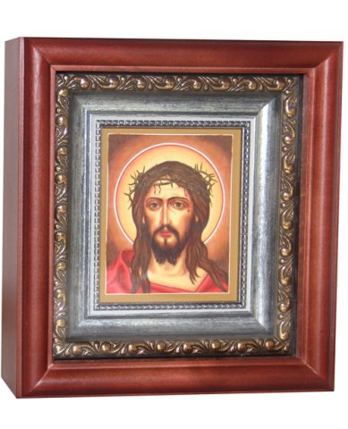 Иконы Спас в терновом венце икона на холсте в киоте (18 х 16.5 см)