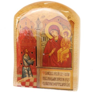 Иконы Нечаянная Радость, икона настольная из селенита (45 х 30 х 65 мм, 65 г)