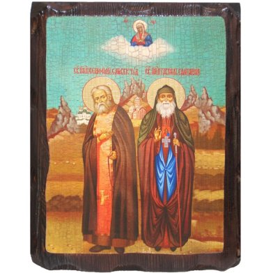 Иконы Гавриил Ургебадзе и Серафим Саровский икона на дереве под старину (18 х 24 см)