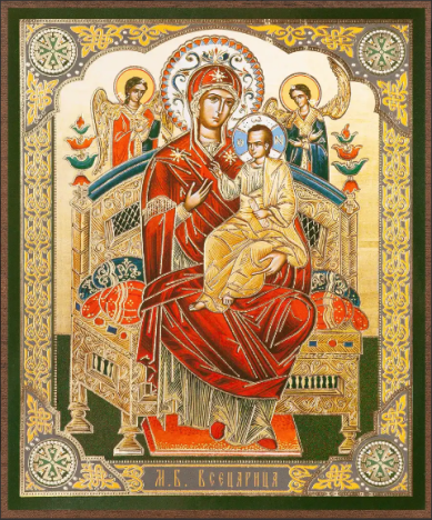 Иконы Всецарица икона Божией Матери на МДФ (15 х 18 см)