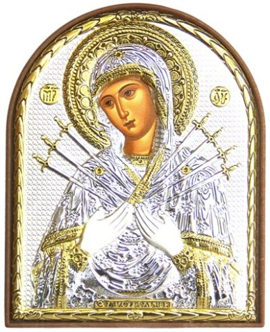 Иконы Семистрельная икона Божией Матери в серебряном окладе на пластике (8,5 х 10,5 см) 
