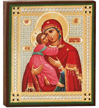 Иконы Владимирская икона Божией Матери, литография на дереве (9 х 11 см)