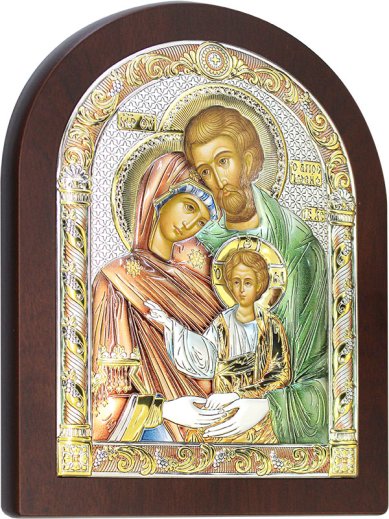 Иконы Святое Семейство икона в серебряном окладе 175 х 225 мм