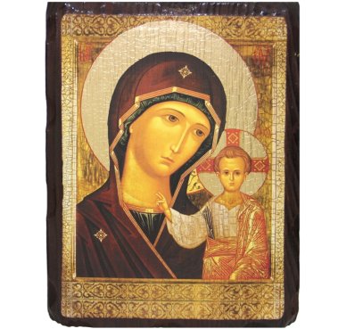 Иконы Казанская икона Божией Матери на дереве под старину (18 х 24 см)