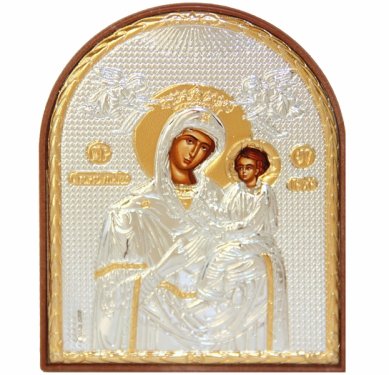 Иконы Скоропослушница икона Божией Матери в серебряном окладе на пластике (8,5 х 10,5 см)