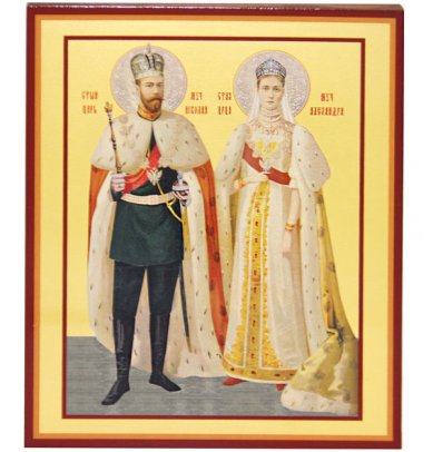 Иконы Страстотерпцы царь Николай II, царица Александра икона на дереве, ручная работа (12,7 х 15,8 см)