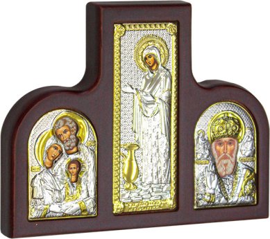 Иконы Триптих Геронтисса, Святое Семейство, Николай Чудотворец, 15 х 11 см