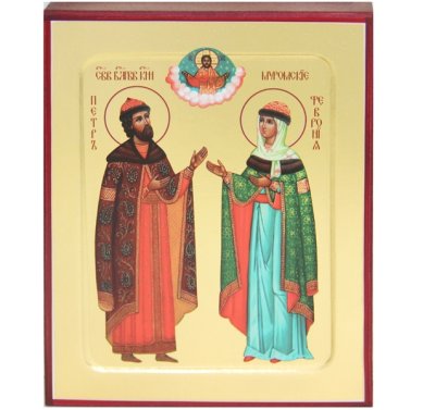 Иконы Петр и Феврония святые князья икона на дереве (12,5 х 16 см)