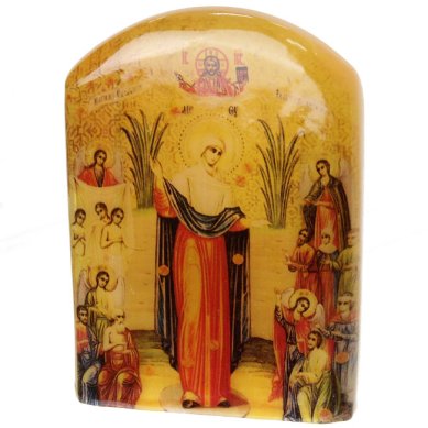 Иконы Всех Скорбящих Радость, икона настольная из селенита (45 х 30 х 65 мм, 65 г)