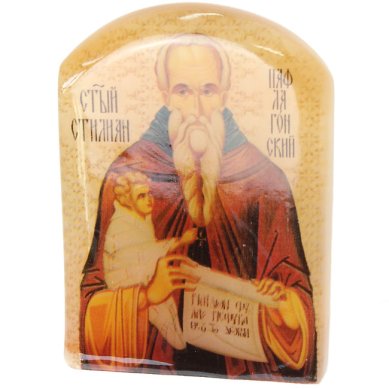 Иконы Стилиан Пафлагонский, икона настольная из селенита (45 х 30 х 65 мм, 65 г)