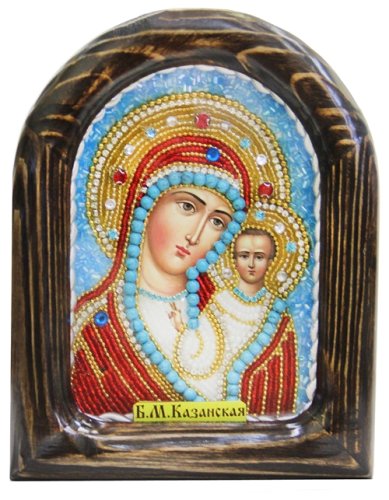 Иконы Казанская икона Божией Матери из бисера (белый фон,12 х 15,5 см)