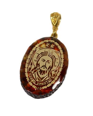 Утварь и подарки Медальон-образок из янтаря «Иисус Христос» (2,3 х 3 см)