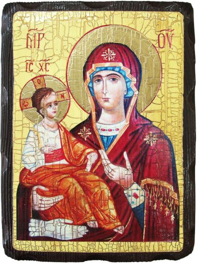 Иконы Троеручица икона Божией Матери на дереве под старину (18 х 24 см)