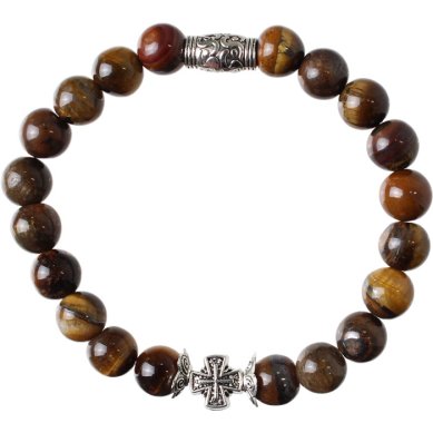 Утварь и подарки Четки-браслет 20 звеньев из камня тигровый глаз, с крестом