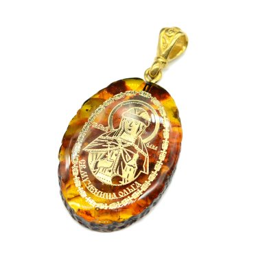 Утварь и подарки Медальон-образок из янтаря «Ольга святая» (2,3 х 3 см)