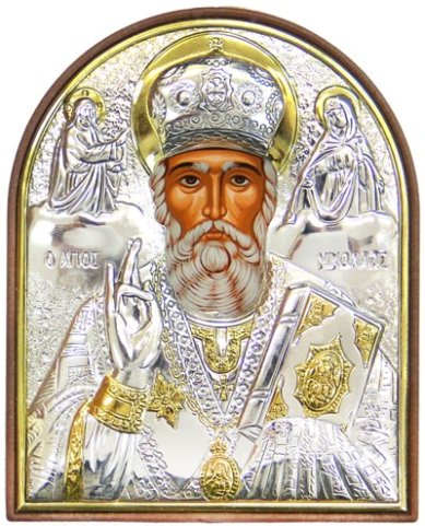 Иконы Николай Чудотворец икона в серебряном окладе на пластике (8,5 х 10,5 см) 