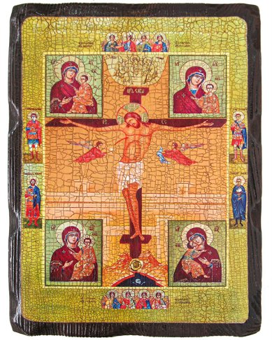 Иконы Победительная икона Божией Матери на дереве под старину (18 х 24 см)