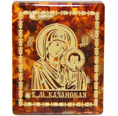 Иконы Икона на подставке из янтаря Казанская БМ (4 х 5 см)