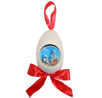 Утварь и подарки Пасхальная подвеска яйцо «Христос Воскресе!» (храм с голубыми куполами)
