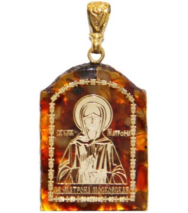 Иконы Медальон-образок из янтаря «Матрона Московская» (2,3 х 3 см)