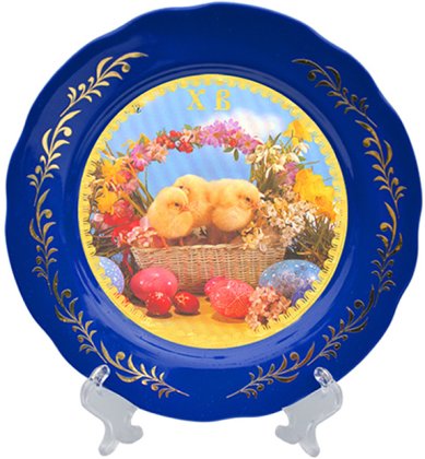 Утварь и подарки Тарелка декоративная «Христос Воскресе!» (синяя с цыплятами, диаметр 17,5 см)