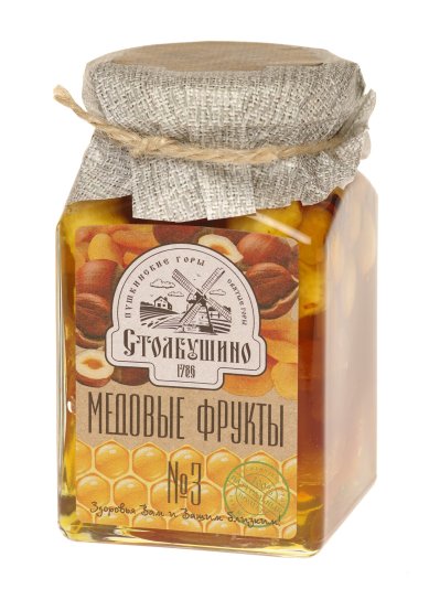 Натуральные товары Сухофрукты и орехи в меду (мед, курага, фундук) смесь №3, 320 г