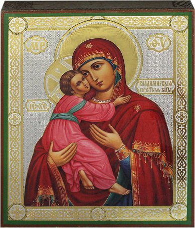 Иконы Владимирская икона Божией Матери литография на дереве (17 х 21 см)