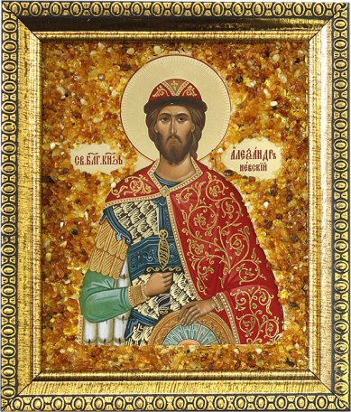 Иконы Александр Невский икона с янтарной крошкой, 14 х 16 см