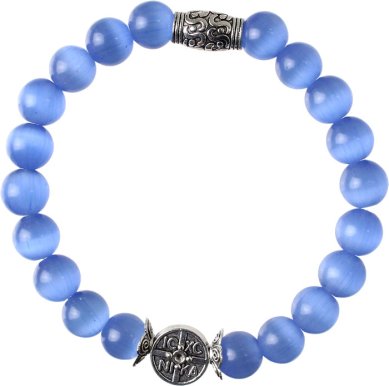 Утварь и подарки Браслет 20 звеньев из камня кошачий глаз с крестом (d = 8 мм)