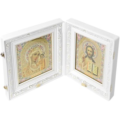 Иконы Складень Казанская Божия Матерь, Спаситель, ручная работа (жаккард, размер иконы 22 х 25 см)