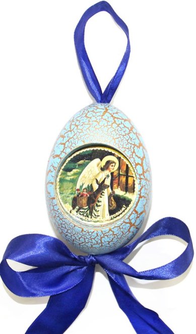 Утварь и подарки Рождественская подвеска яйцо «С Рождеством Христовым!» (ангел, голубое)