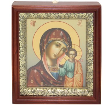 Иконы Казанская икона Божией Матери на холсте в киоте (размер иконы в киоте 18 х 21,5)