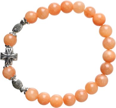 Утварь и подарки Четки-браслет 19-20 зерен из камня (рыбки и крест)