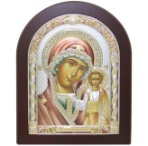 Иконы Казанская Божия Матерь икона в серебряном окладе, ручная работа (18 х 23 см)