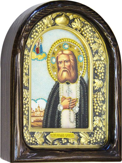 Иконы Серафим Саровский икона из бисера 18,5 х 23 см