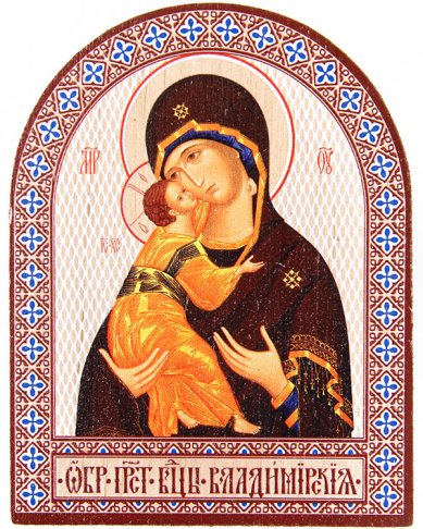 Иконы Владимирская БМ, икона аркой из дерева, 9,5×12 см