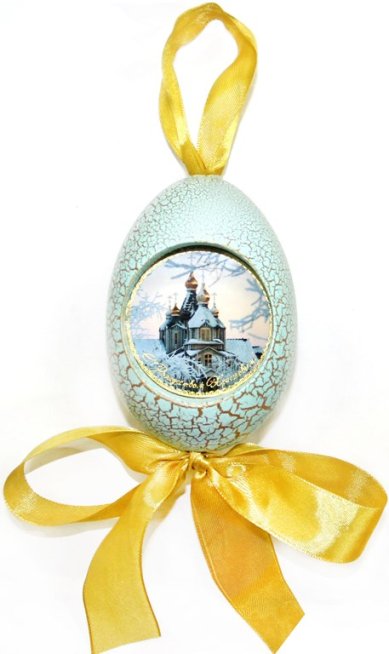 Утварь и подарки Рождественская подвеска яйцо «С Рождеством Христовым!» (храм, бирюзовое)