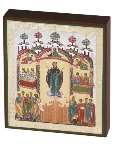 Иконы Покров Пресвятой Богородицы икона, литография на дереве (13 х 16 см)