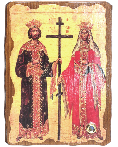 Утварь и подарки Константин и Елена, икона на доске 13х17 см с частицей покровца освященного на мощах святых