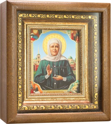 Иконы Матрона Московская святая блаженная икона в киоте с багетом, 16,5 х 19 см