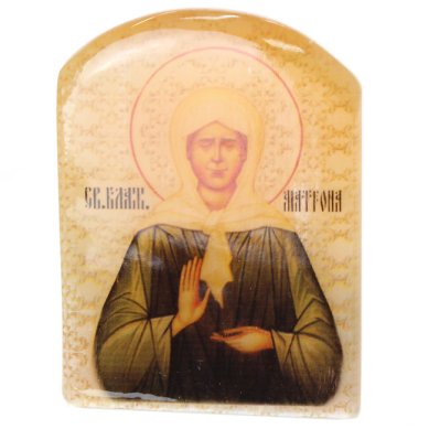 Иконы Матрона Московская, икона настольная из селенита (45 х 30 х 65 мм, 65 г)