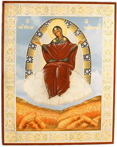 Иконы Спорительница хлебов икона Божией Матери на оргалите (18 х 22 см, Софрино)