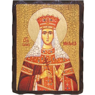 Иконы Милица (Евгения) Сербская царица икона на доске под старину (18 х 24 см)