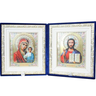 Иконы Складень Казанская Божия Матерь, Спаситель (бархат, размер иконы 21,5 х 25 см)