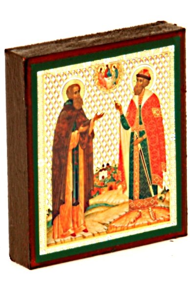 Иконы Сергий Радонежский  и Дмитрий Донской икона на дереве (6х7 см, Тиль)