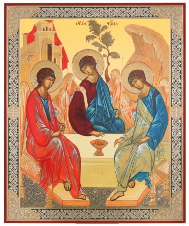 Иконы Святая Троица икона на оргалите (18 х 24 см, Софрино)