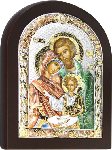 Иконы Святое Семейство икона в серебряном окладе 150 х 200 мм
